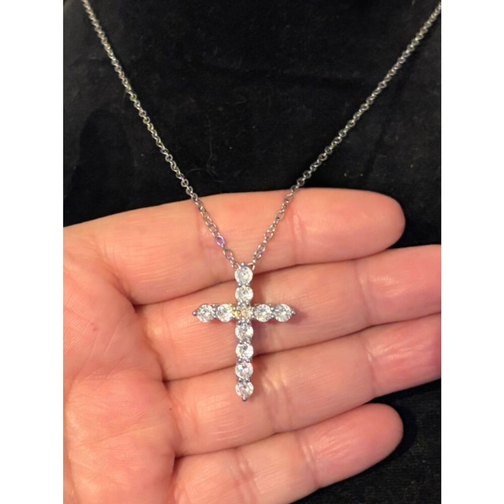 Sparkling Silver and lab created diamond cross pendant on sterling silver chain